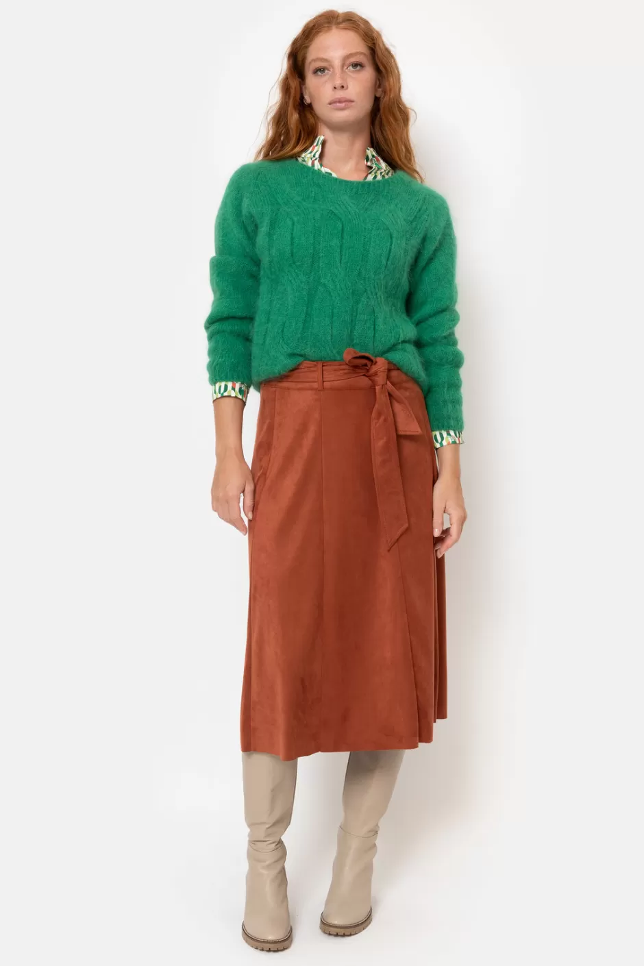 Flash Sale Midi Skirt With A-Line And Suede Look Women Skirts