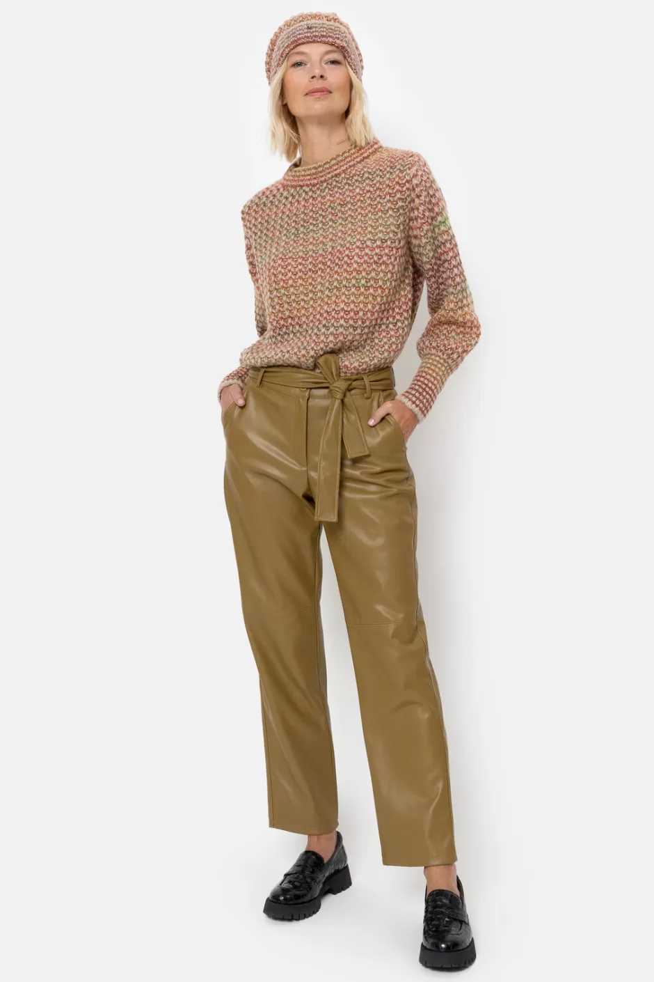 New Olive Green Leather-Look Tapered Trousers Women Pants & Jeans