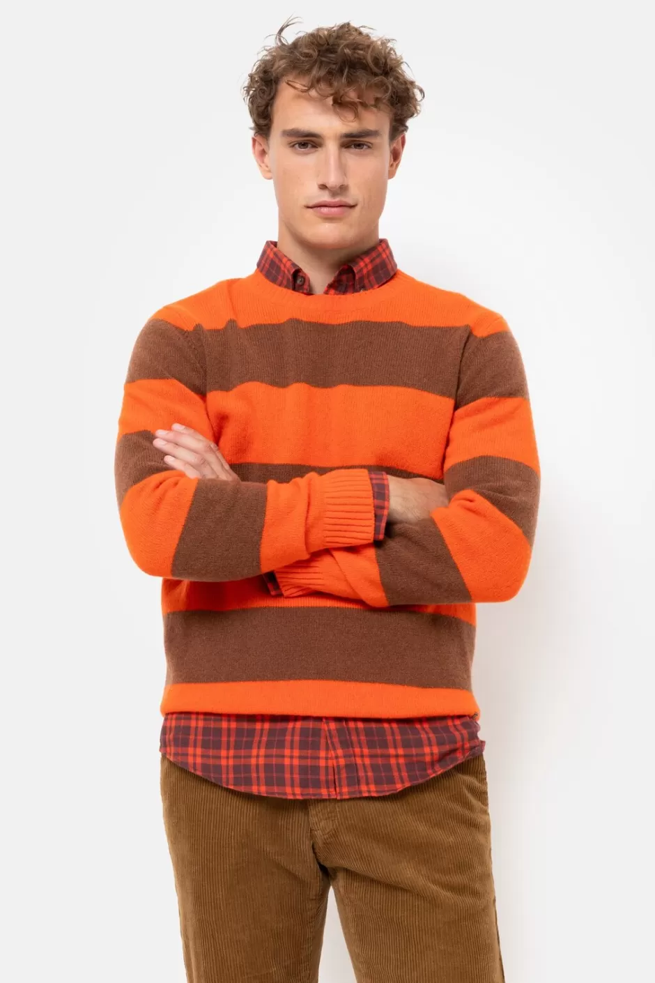 New Orange Striped Round Neck Jumper Men Sweaters & Cardigans