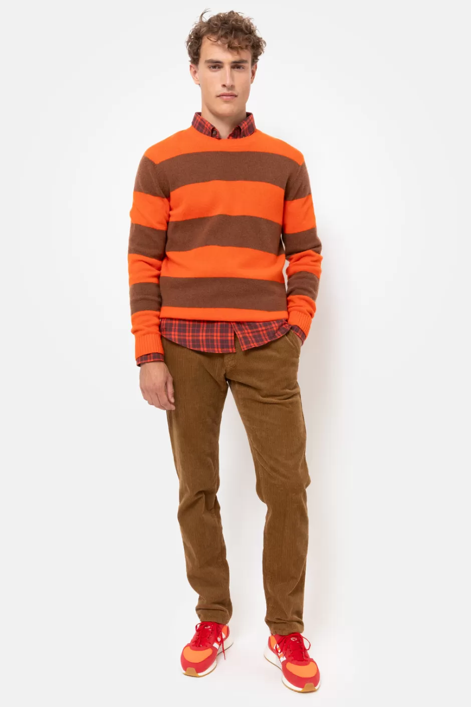 New Orange Striped Round Neck Jumper Men Sweaters & Cardigans