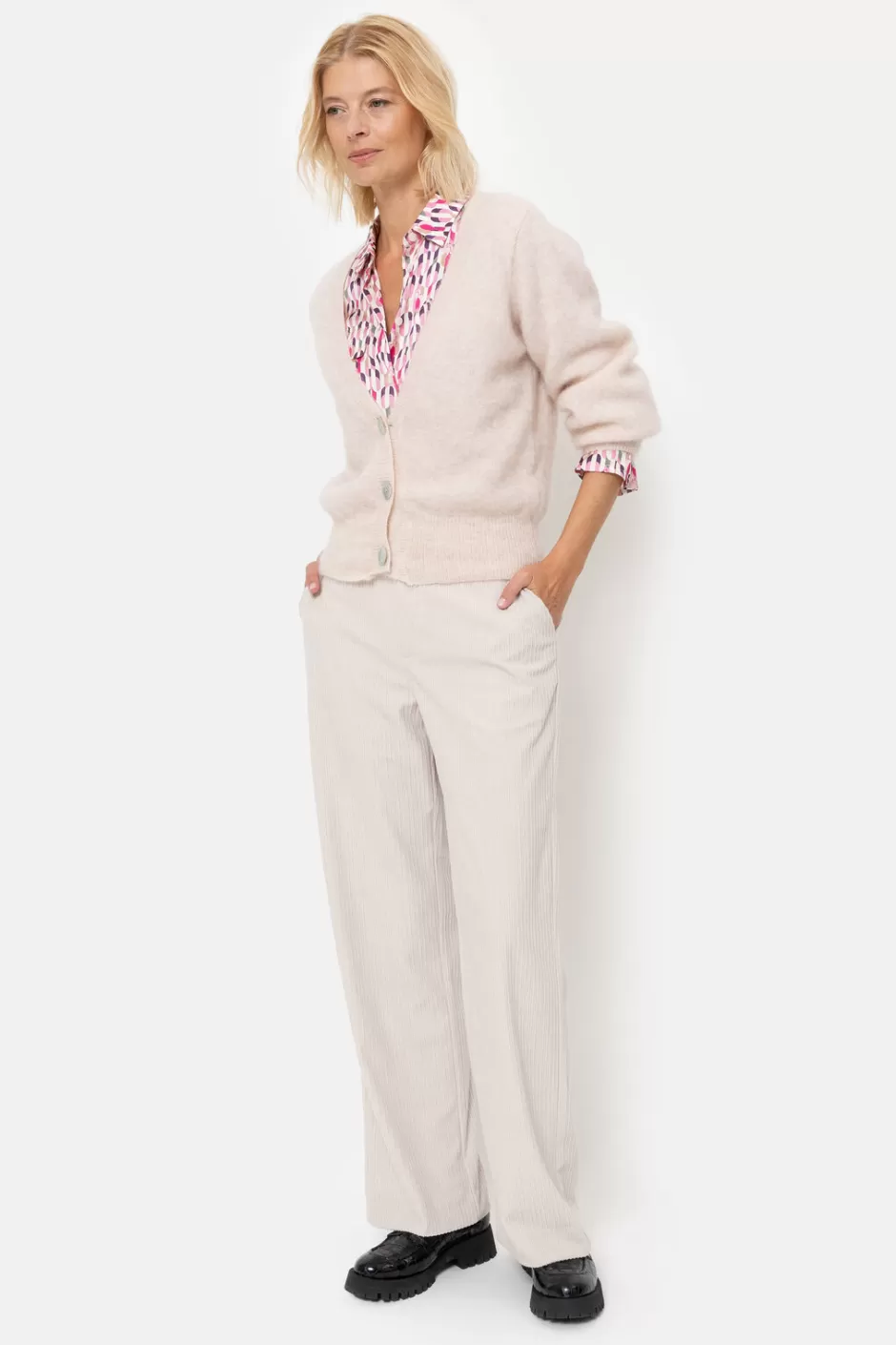 Shop Short Light Beige Cardigan With V-Neck And Buttons Women Pullovers & Cardigans