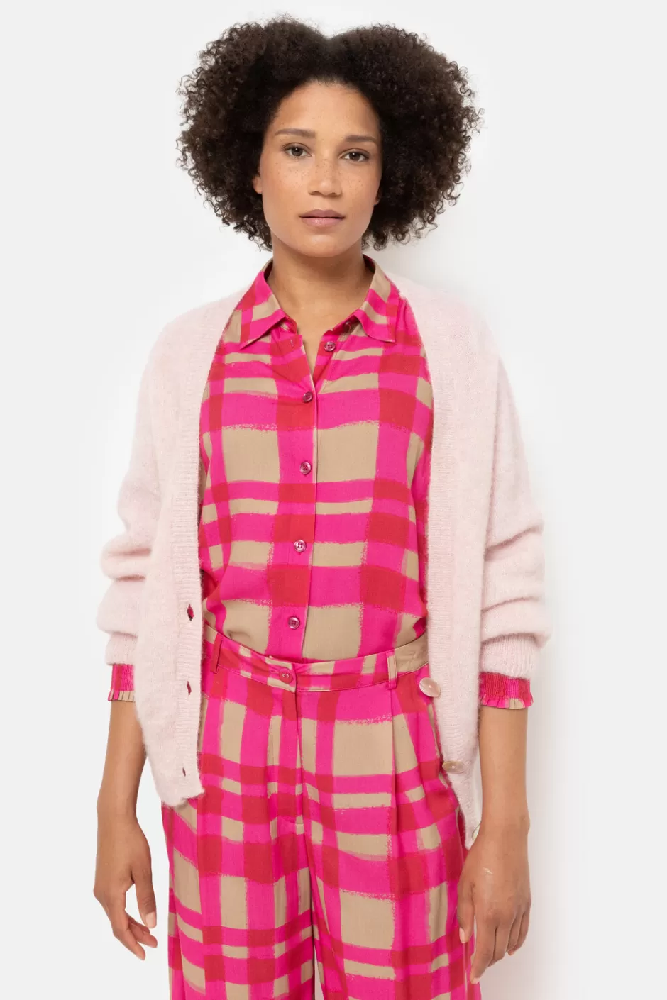 Sale Short Light Pink Cardigan With V-Neck And Buttons Women Pullovers & Cardigans