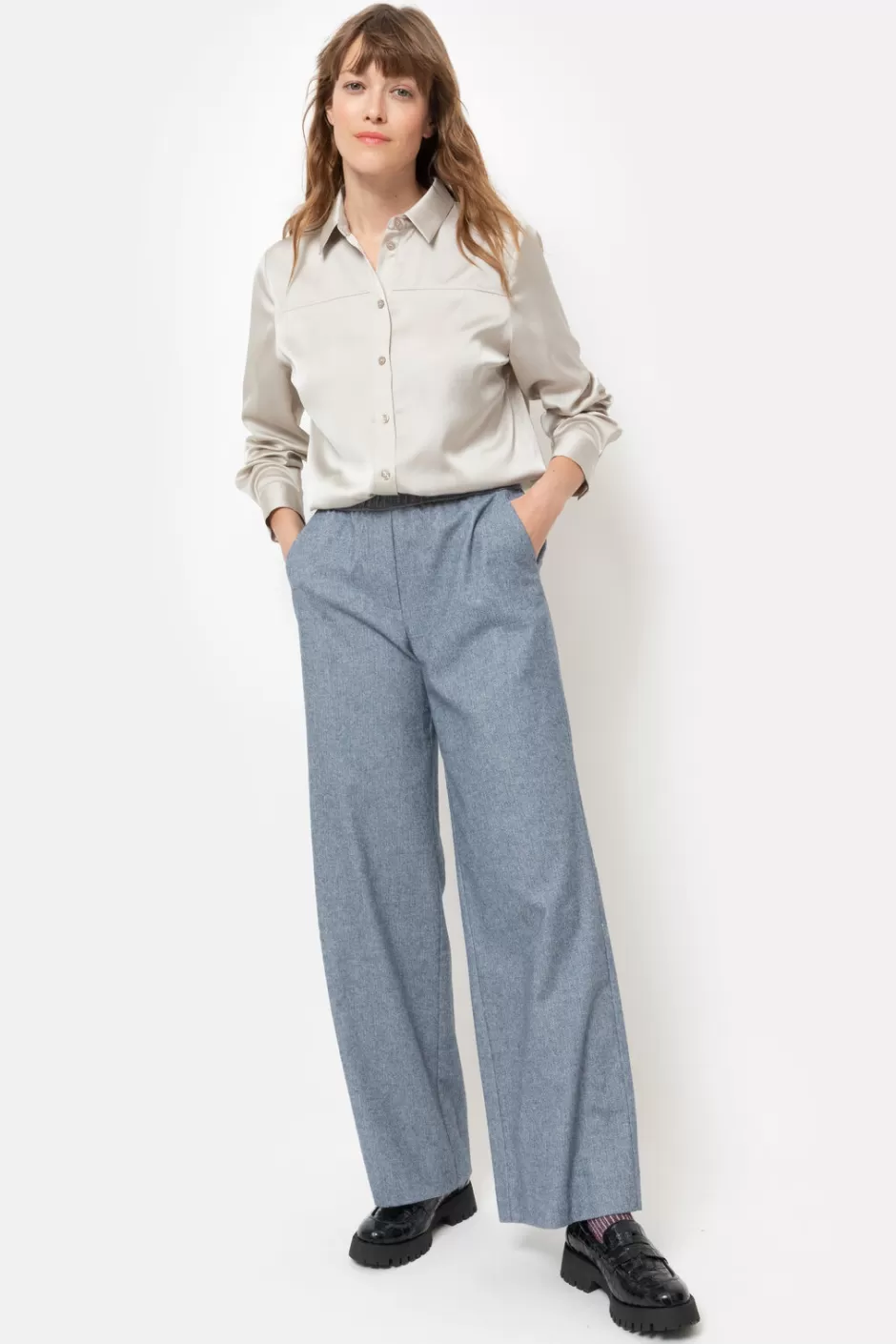 Cheap Straight-Fit Trousers With Herringbone Pattern Women Pants & Jeans