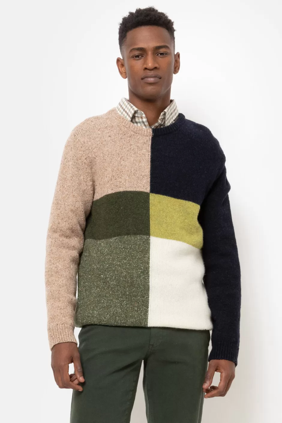 Hot Sweatshirt With Beige-Green-Blue Colour Blocks Men Sweaters & Cardigans