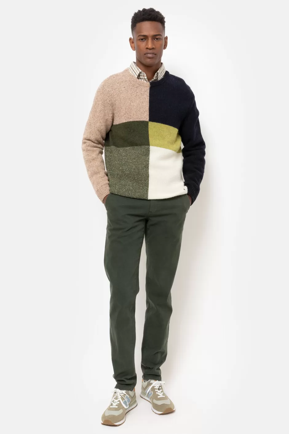 Hot Sweatshirt With Beige-Green-Blue Colour Blocks Men Sweaters & Cardigans