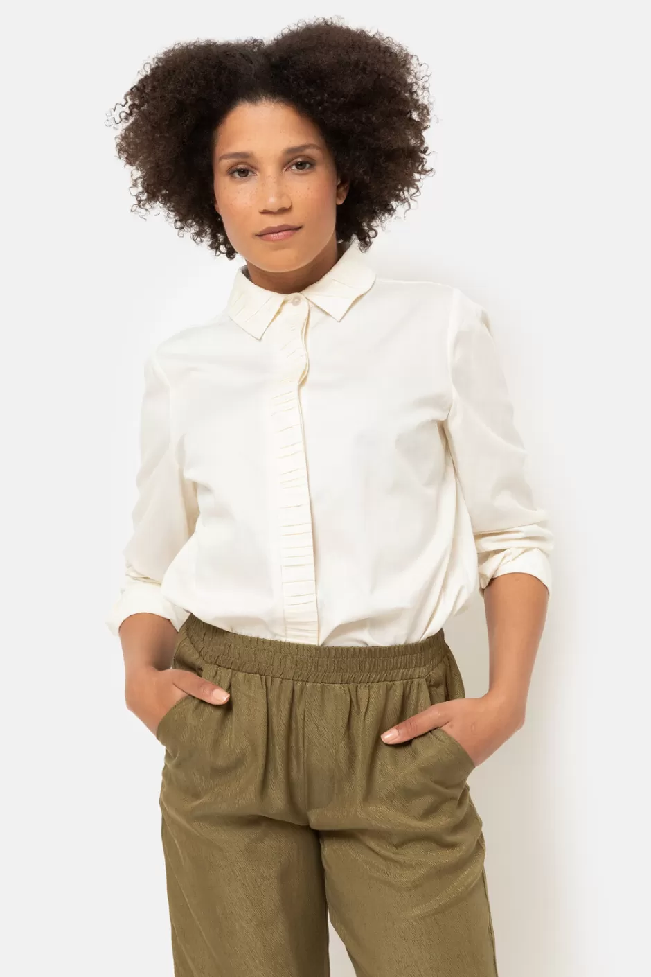 Best Women'S Beige Blouse With Ruffled Collar Women Blouses