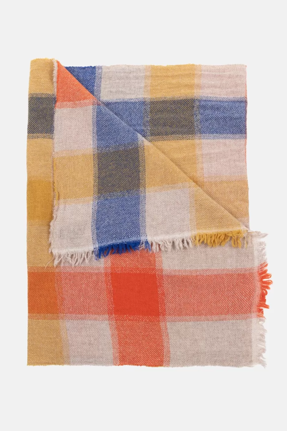 Best Sale Women'S Scarf With , Blue And Ochre Yellow Checks Women Accessories