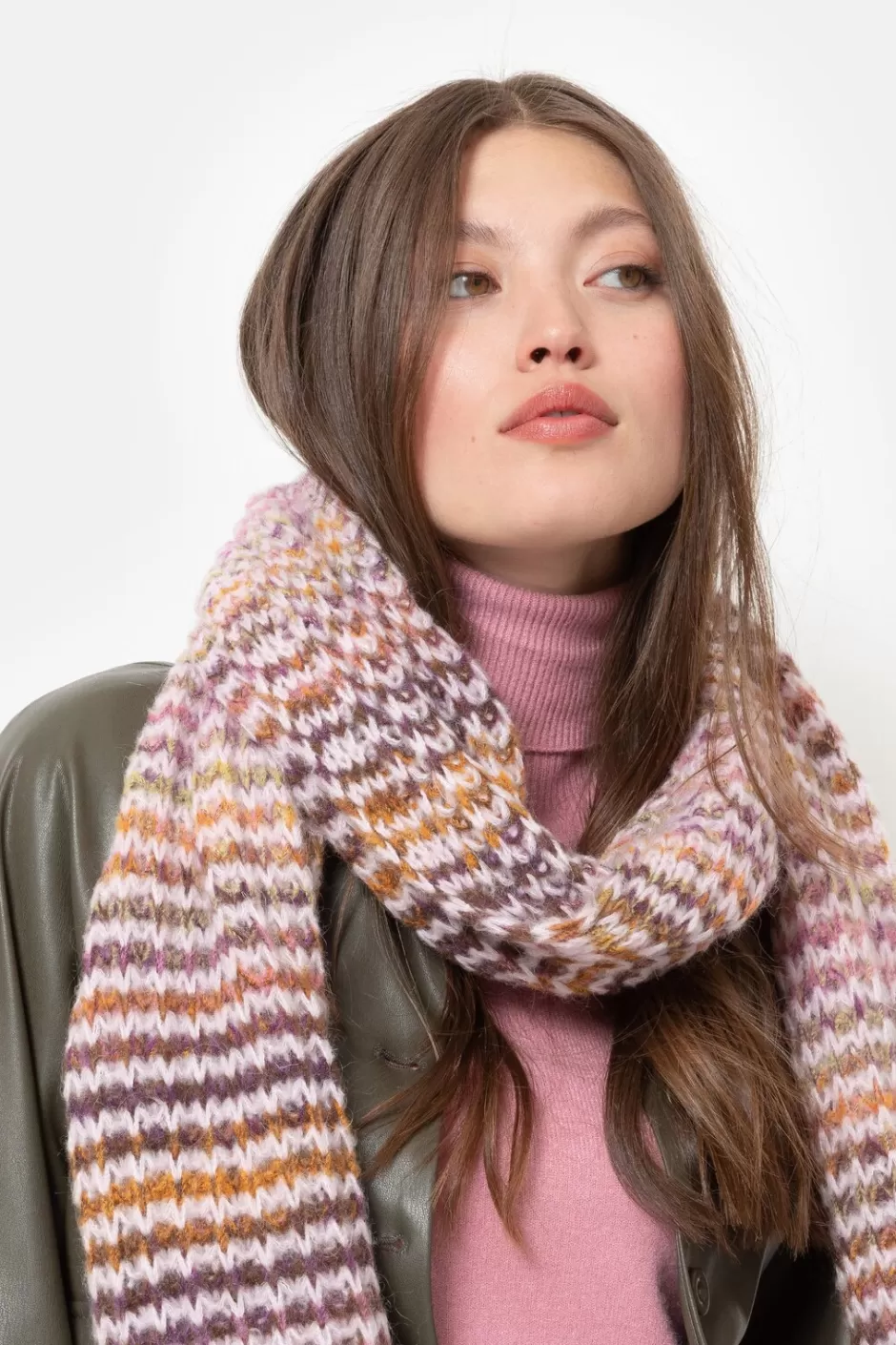 Best Sale Women'S Wool Scarf With Pink And Stripes Women Accessories